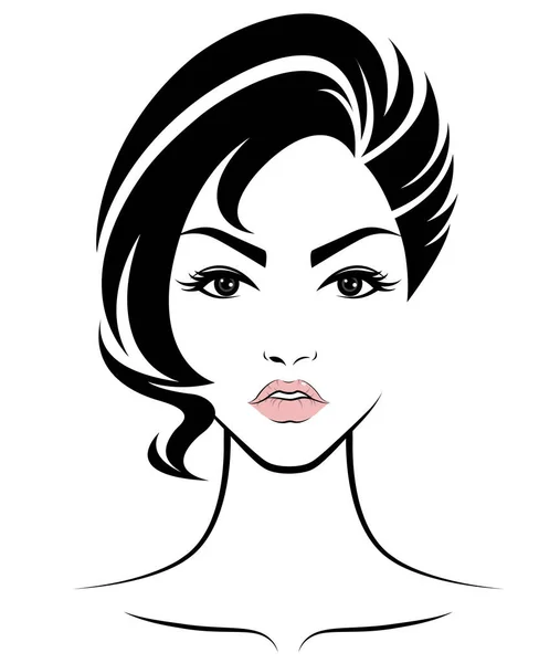 Women Short Hair Style Icon Logo Women Face White Background — Stock Vector