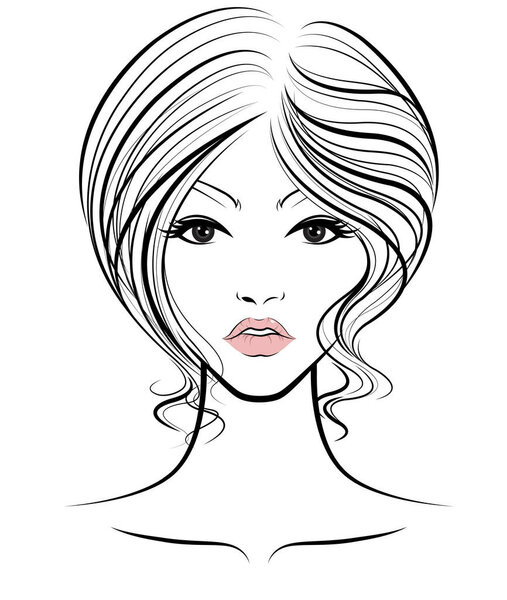 women short hair style icon, logo women face on white background