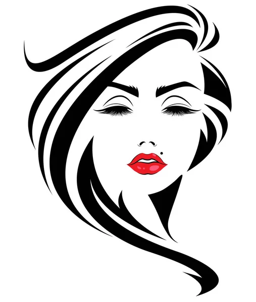 Donne Icona Stile Capelli Lunghi Logo Donne Faccia Sfondo Bianco — Vettoriale Stock