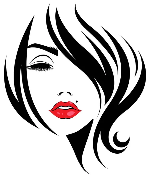 Donne Icona Stile Capelli Corti Logo Donne Faccia Sfondo Bianco — Vettoriale Stock