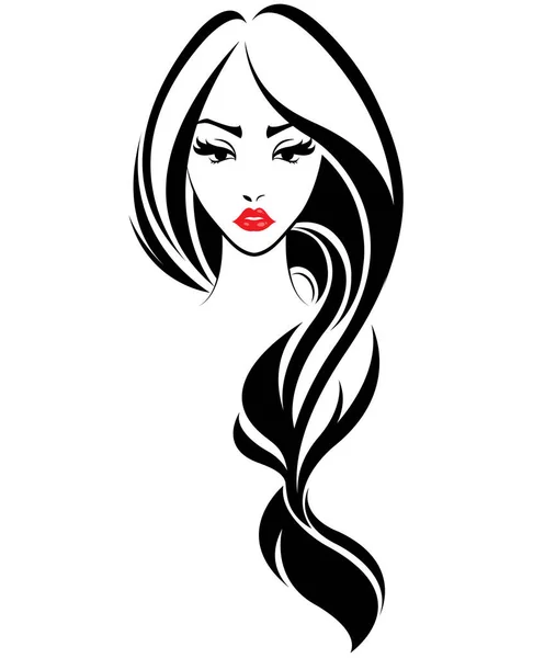 Donne Icona Stile Capelli Lunghi Logo Donne Faccia Sfondo Bianco — Vettoriale Stock