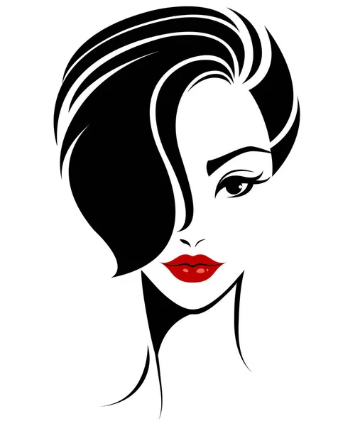 Mulheres Ícone Estilo Cabelo Curto Logotipo Mulheres Rosto Fundo Branco — Vetor de Stock