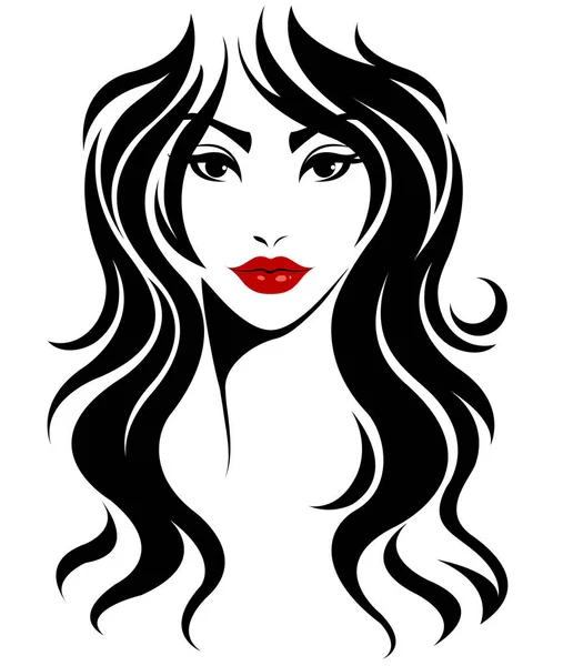 Женщины Длинные Волосы Стиль Икона Логотип Женщины Лицо Белом Фоне — стоковый вектор
