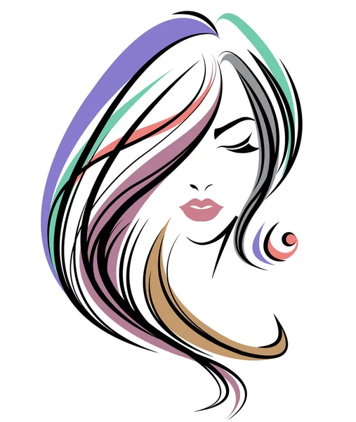 Women Long Hair Style Icon Logo Women Face White Background Vector Graphics