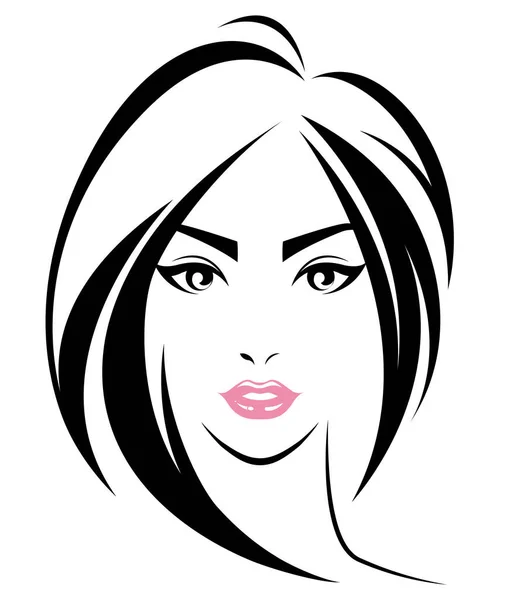 Women Long Hair Style Icon Logo Women Face White Background — Stock Vector