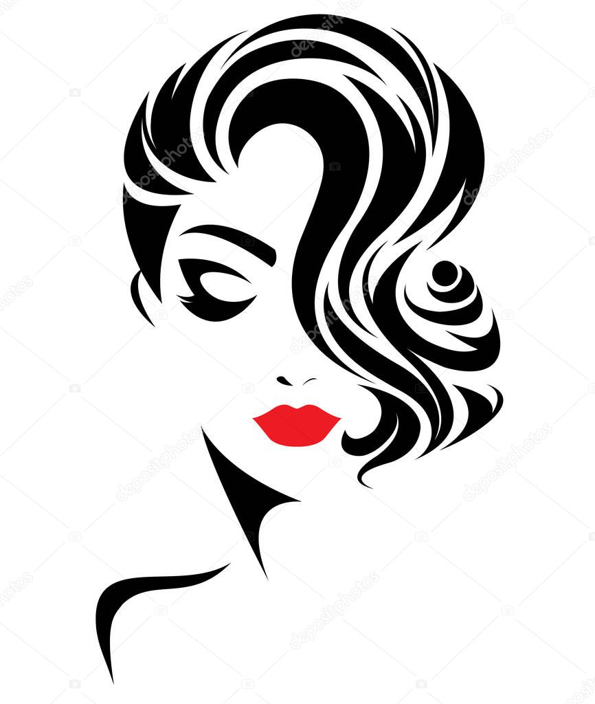 women short hair style icon, logo women face on white background