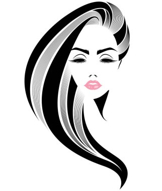 Kadınlar uzun saç stili ikonu, logo kadınları beyaz arka planda