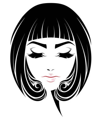 women short hair style icon, logo women face on white background clipart