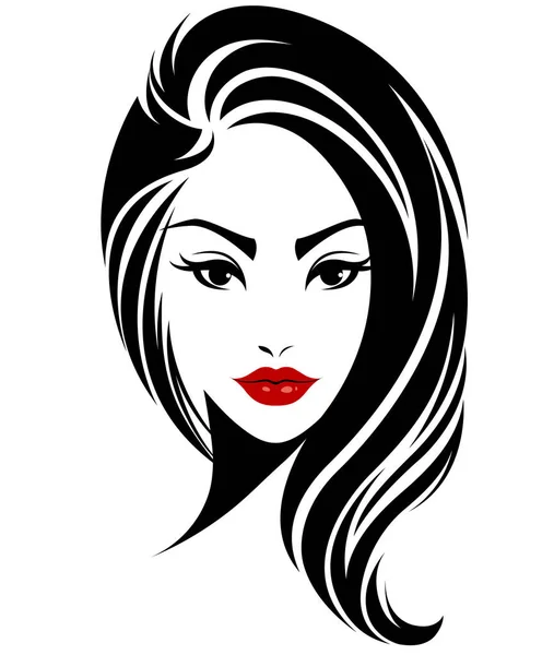 Women Long Hair Style Icon Logo Women Face White Background — Stock Vector