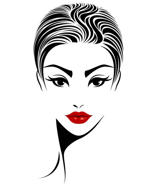 女性短发图标 标志女性面对白色背景 — 图库矢量图片