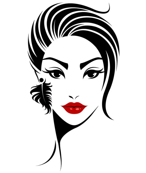 女性のショートヘアスタイルのアイコンロゴ女性は白い背景に顔を出し — ストックベクタ