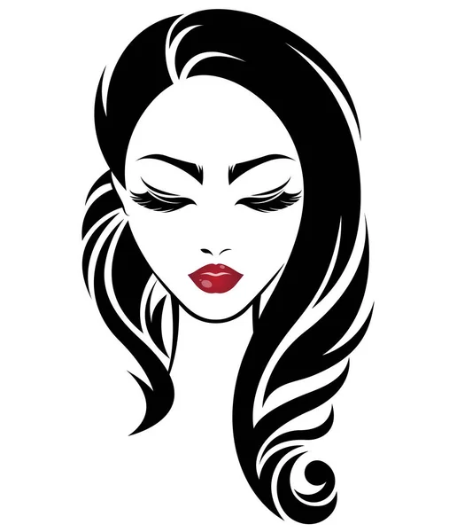 Femme Longue Icône Style Cheveux Logo Femmes Visage Sur Fond — Image vectorielle