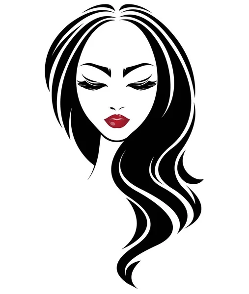 Γυναίκες Μακριά Εικονίδιο Στυλ Μαλλιών Γυναίκες Λογότυπο Πρόσωπο Λευκό Φόντο — Διανυσματικό Αρχείο