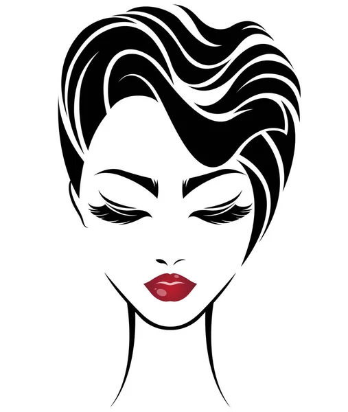 Femme Courte Icône Style Cheveux Logo Femmes Visage Sur Fond — Image vectorielle