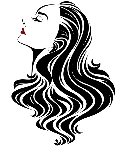 Mulheres Ícone Estilo Cabelo Longo Logotipo Mulheres Rosto Fundo Branco — Vetor de Stock