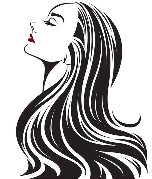 Donne Icona Stile Capelli Lunghi Logo Donne Faccia Sfondo Bianco — Vettoriale Stock