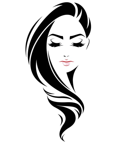 Women Long Hair Style Icon Logo Women Face White Background — Stock Vector