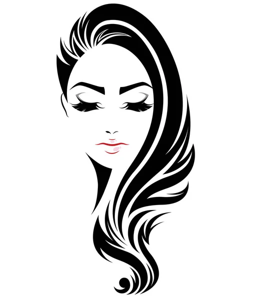 Women Long Hair Style Icon Logo Women Face White Background — Stock Vector