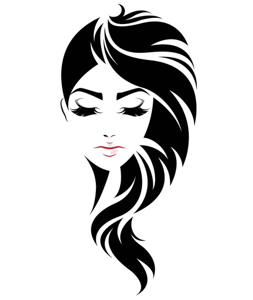 Women Long Hair Style Icon Logo Women Face White Background — Stock Vector