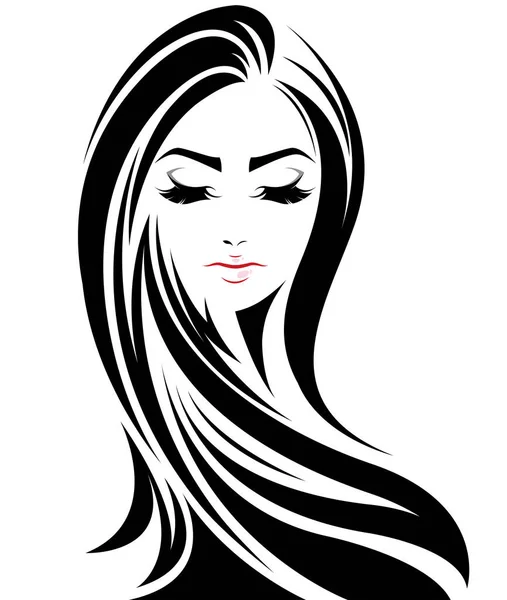 Donne Icona Stile Capelli Lunghi Logo Donne Faccia Sfondo Bianco — Vettoriale Stock