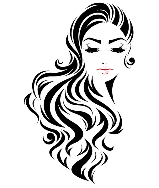 Femme Longue Icône Style Cheveux Logo Femmes Visage Sur Fond — Image vectorielle