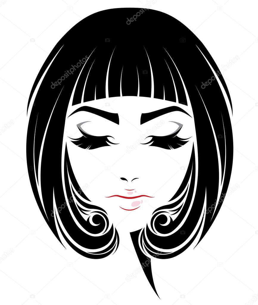 Women short hair style icon, logo women face on white background
