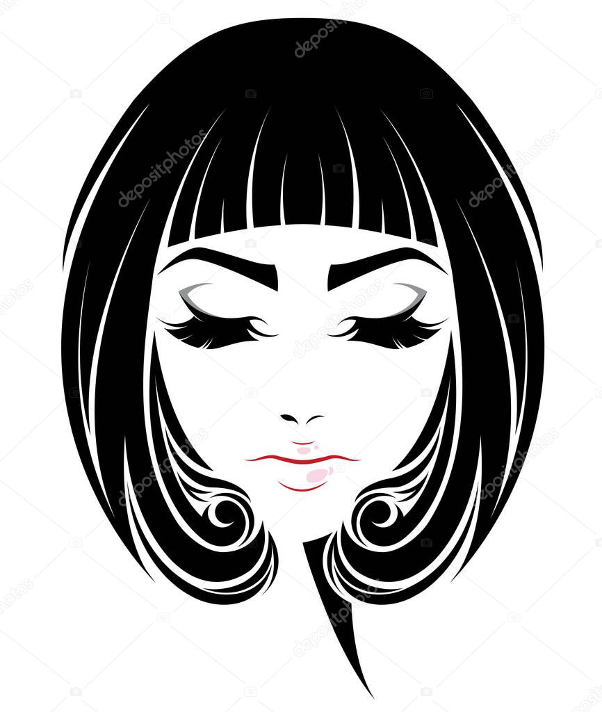 women short hair style icon, logo women face on white background