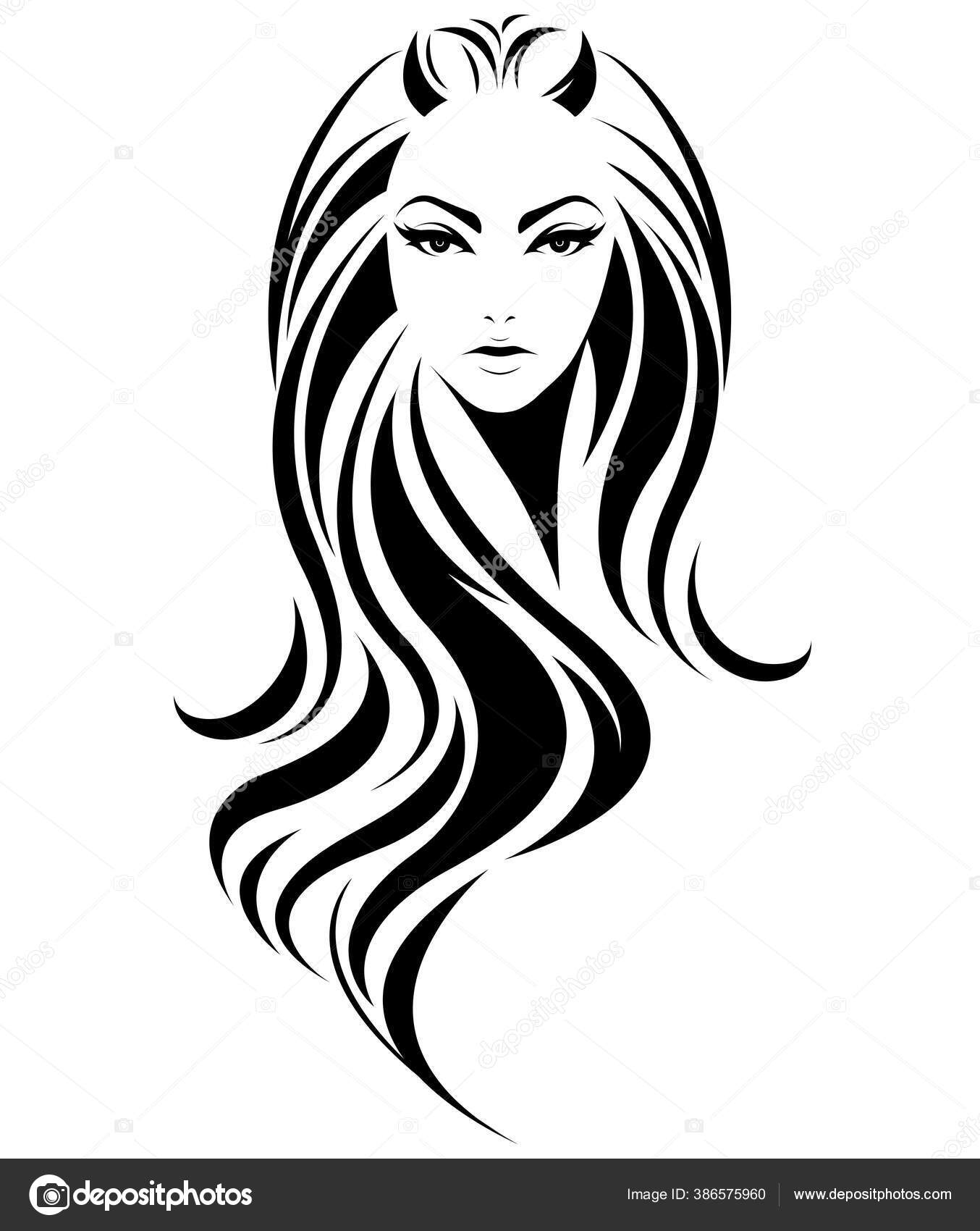 Women Long Hair Style Icon Logo Women White Background Stock Vector Image  by ©Bignoze #386575960
