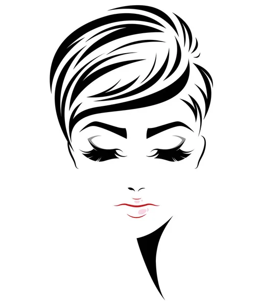 Women Short Hair Style Icon Logo Women Face White Background — Stock Vector