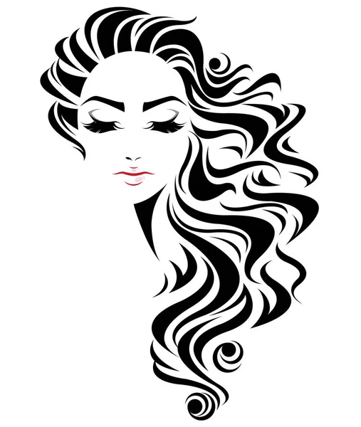 Femme Longue Icône Style Cheveux Logo Femmes Visage Sur Fond — Image vectorielle