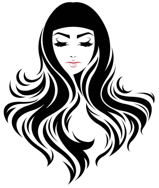 Donne Icona Stile Capelli Lunghi Logo Donne Faccia Sfondo Bianco — Vettoriale Stock
