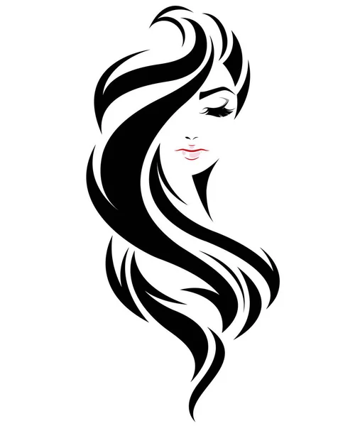 Femme Longue Icône Style Cheveux Logo Femmes Visage Sur Fond — Image vectorielle