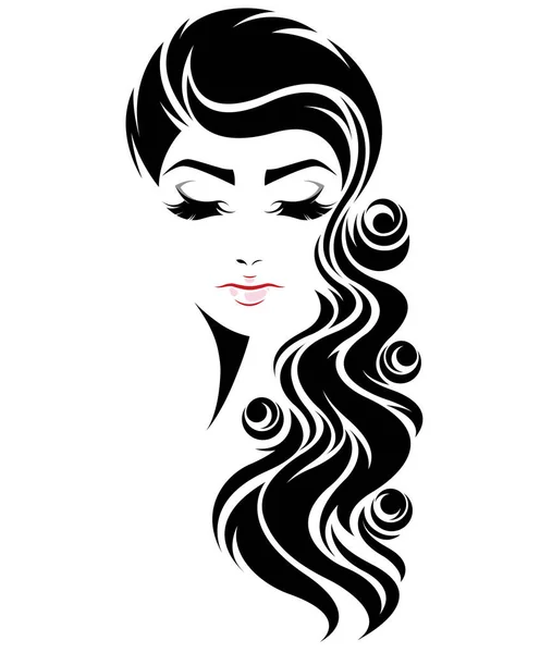 Women Long Hair Style Icon Logo Women Face White Background — Stock Vector