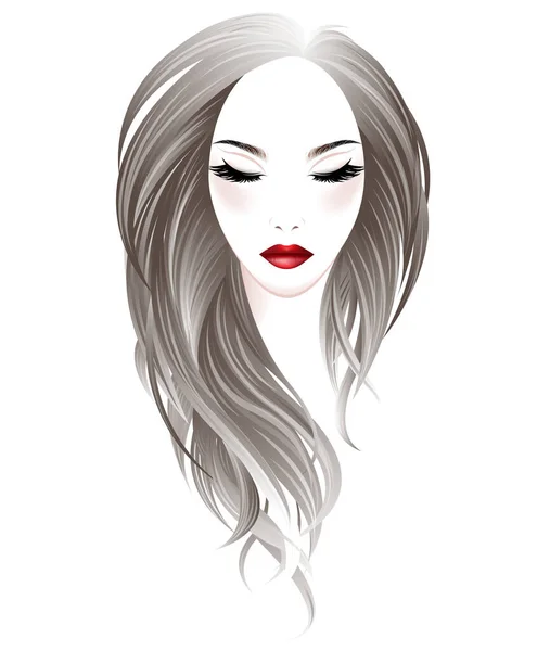 女性のロングヘアスタイルと白い背景に顔を作るベクトル — ストックベクタ