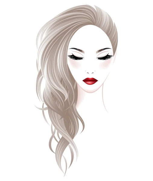Femmes Coiffure Longue Maquillage Visage Sur Fond Blanc Vecteur — Image vectorielle