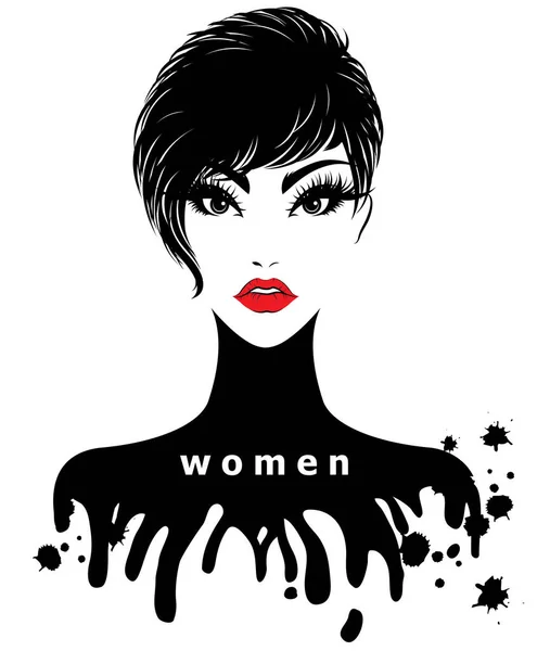 Frauen Kurzhaarstil Ikone Logo Frauen Auf Weißem Hintergrund — Stockvektor