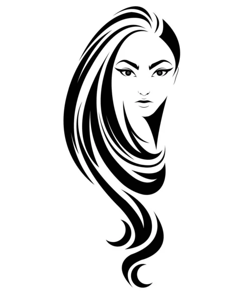 Donne Icona Stile Capelli Lunghi Logo Donne Sfondo Bianco — Vettoriale Stock