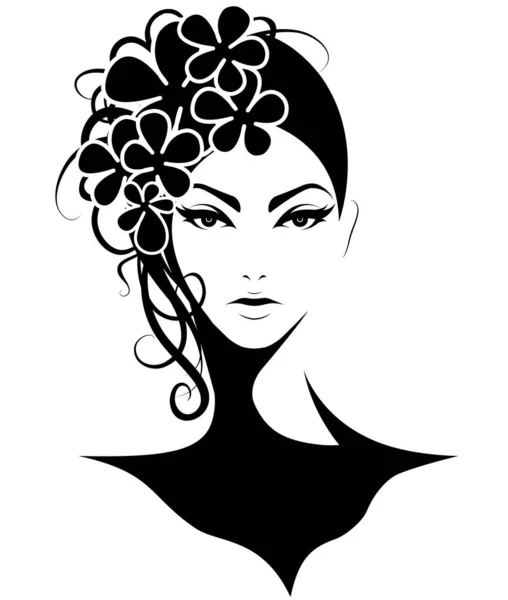 Femme Courte Icône Style Cheveux Logo Femmes Avec Des Fleurs — Image vectorielle