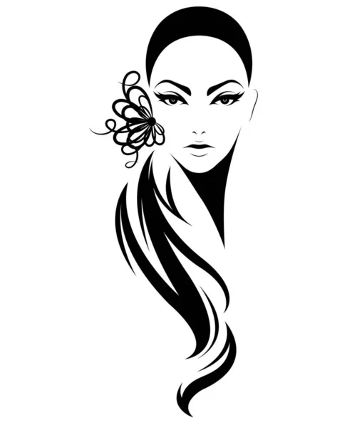 Женщины Длинные Волосы Стиль Икона Логотип Женщины Белом Фоне — стоковый вектор