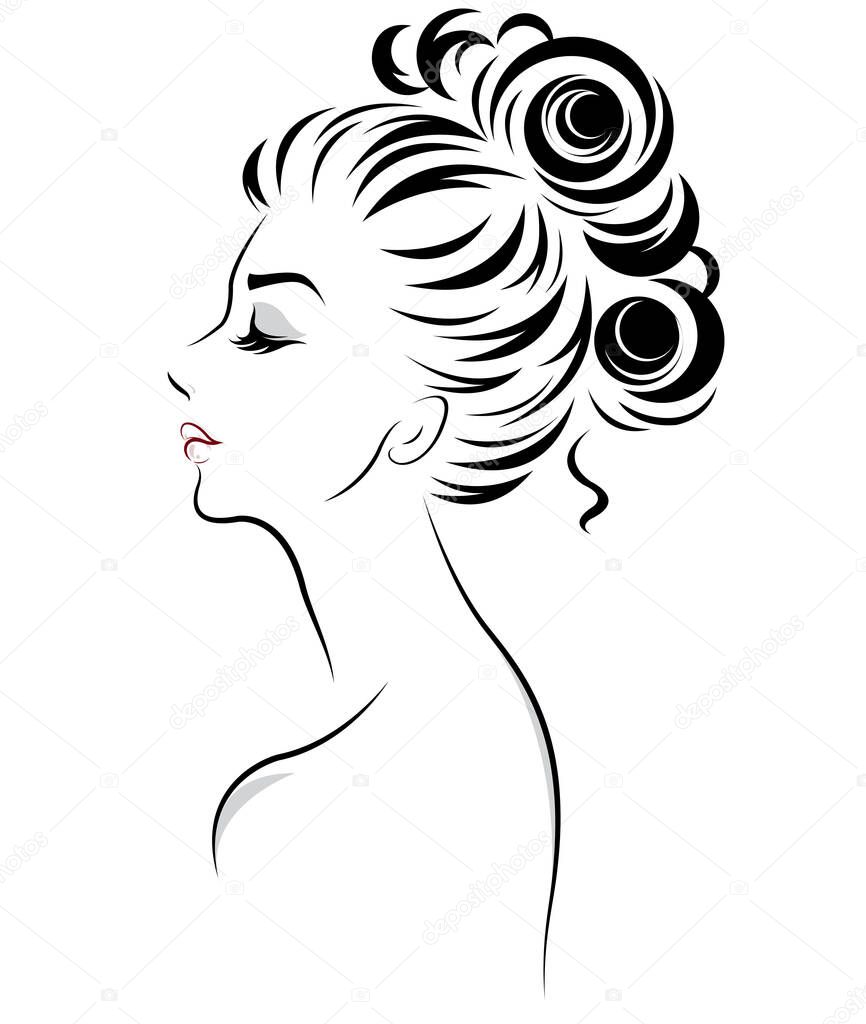 women bun hair style icon, logo women on white background, vector