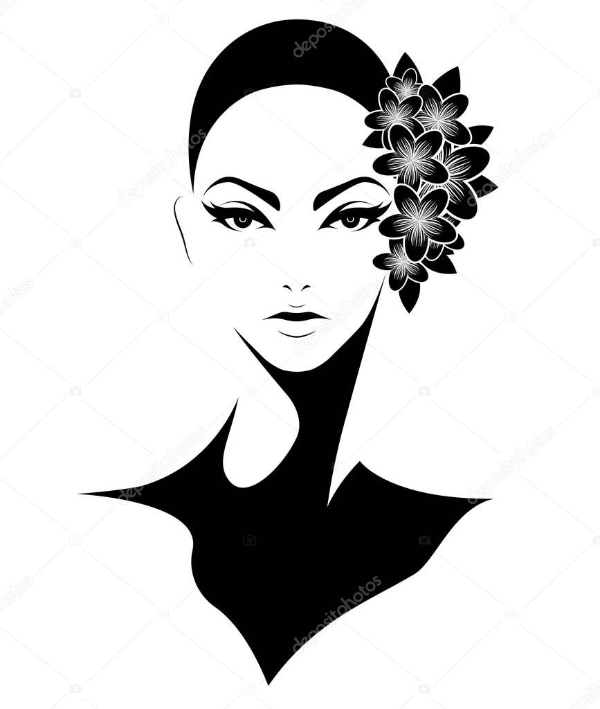 women short hair style icon, logo women with flowers on white background