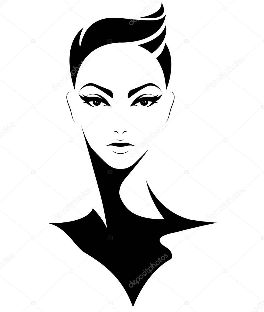 Women short hair style icon, logo women on white background