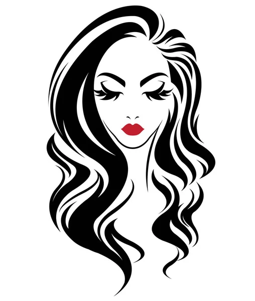 女性のロングヘアスタイルのアイコン白い背景のロゴの女性 — ストックベクタ