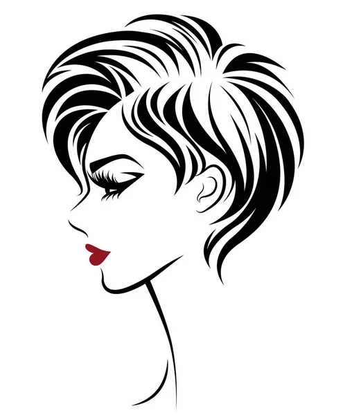 Women Short Hair Style Icon Logo Women White Background — Stock Vector