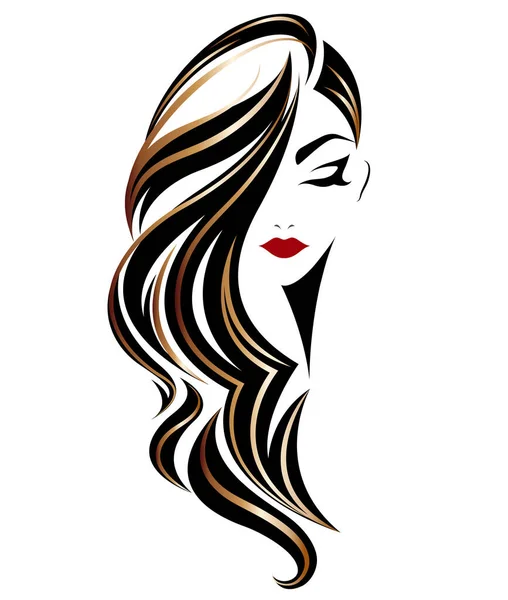 Women Long Hair Style Icon Logo Women White Background — Stock Vector