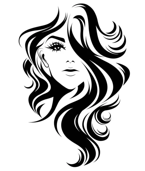 Mulheres Ícone Estilo Cabelo Longo Mulheres Logotipo Fundo Branco — Vetor de Stock