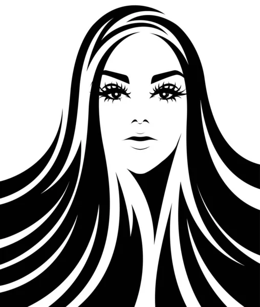 Femei Pictogramă Stil Păr Lung Logo Femei Fundal Alb — Vector de stoc