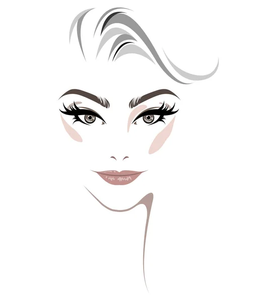 Γυναίκες Κοντά Μαλλιά Εικονίδιο Στυλ Γυναίκες Μακιγιάζ Πρόσωπο Λευκό Φόντο — Διανυσματικό Αρχείο