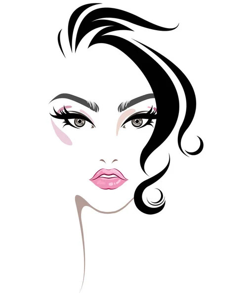 Women Short Hair Style Icon Women Face Makeup White Background — Stock Vector