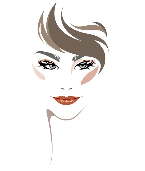 Икона Короткие Волосы Женщин Женщины Лица Макияж Белом Фоне — стоковый вектор